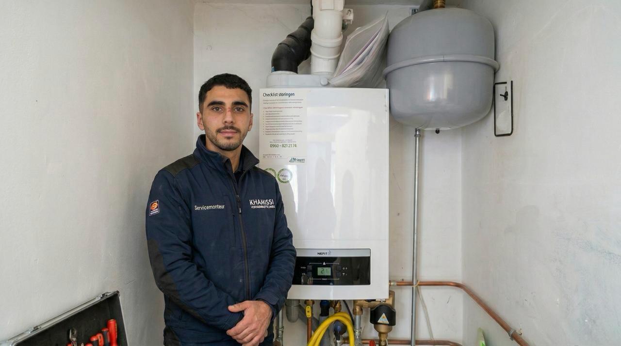 Khamissi servicemonteur bij nieuwe Nefit CV-ketel